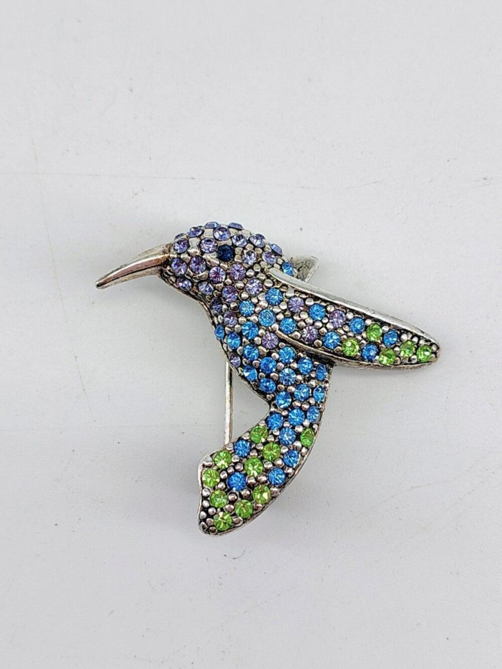 Monet Hummingbird Brooch Pin Rhinestone Crystal Silver Tone Bird Jewelry